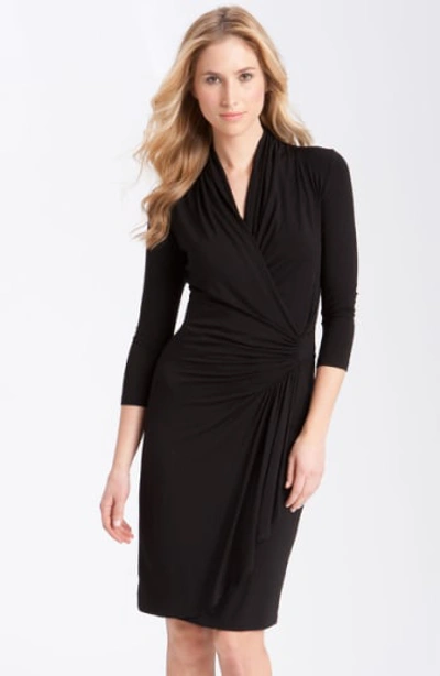 Karen Kane Three-quarter-sleeve Faux-wrap Dress In Black