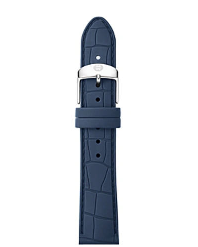 Michele 16mm Croc Embossed Silicone Strap In Navy