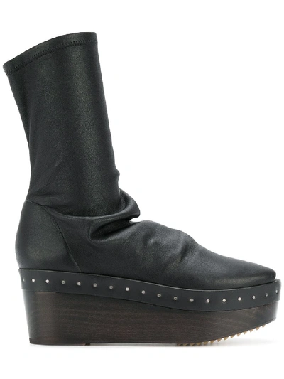 Rick Owens Sabot Stretch-eather Platform Sock Boots In Black