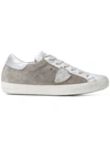 Philippe Model Paris Low Suede And Leather Silver Sneakers