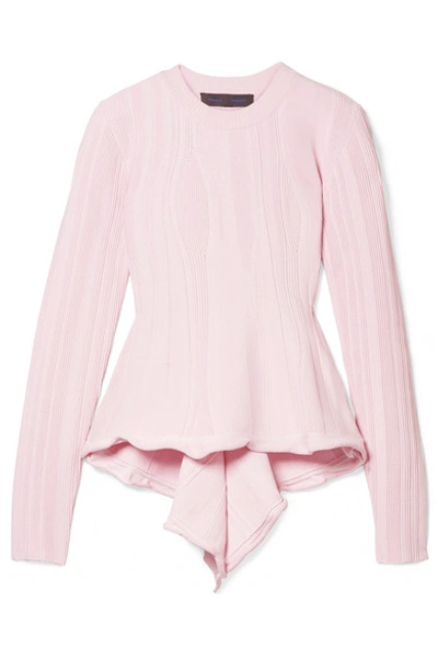 Proenza Schouler Ribbed Stretch-knit Peplum Sweater In Baby Pink