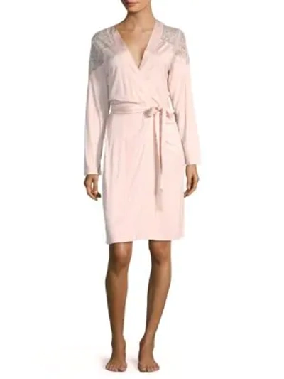 Hanro Fleur Lace-panel Dressing Gown In Rose