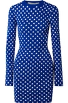 Givenchy Crewneck Long-sleeve Star Jacquard Fitted Mini Dress In Blue