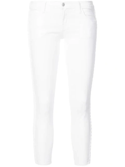 J Brand Mid Rise Cropped Jeans In White