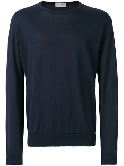 John Smedley Crew Neck Ribbed-knit Edge Sweatshirt In Blue