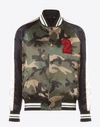 Valentino Beaded Logo Camo Satin Bomber Jacket In Military Green