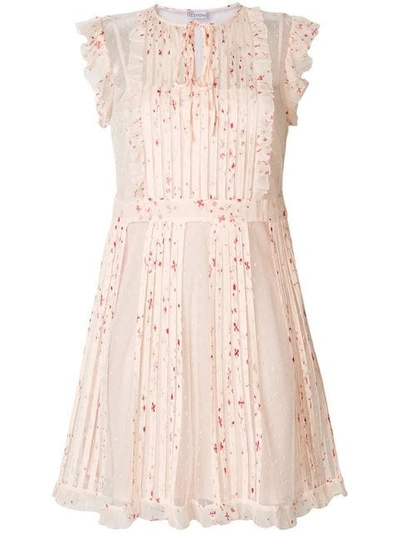 Red Valentino Floral Pleated Dress In Neutrals