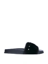 Valentino Garavani Rockstud Genuine Mink Fur Slide Sandal In Black
