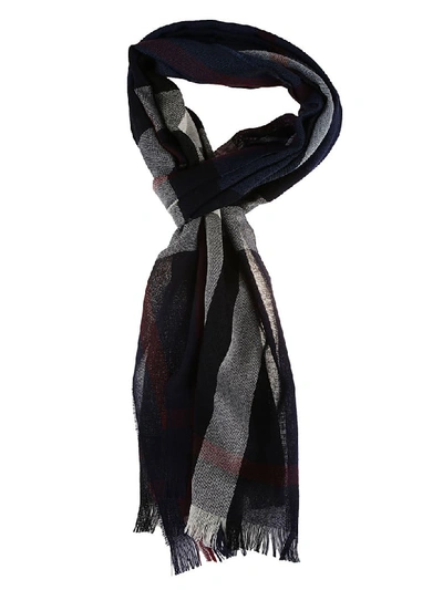 Burberry Men's Wool/cashmere Tricolor Check Lightweight Scarf, Navy