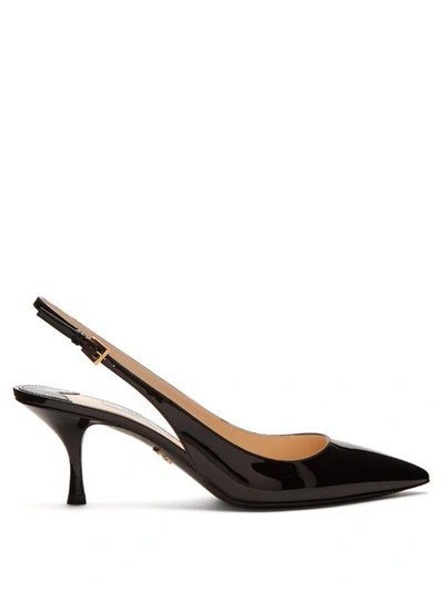 Prada Glossed Textured-leather Slingback Pumps In Black