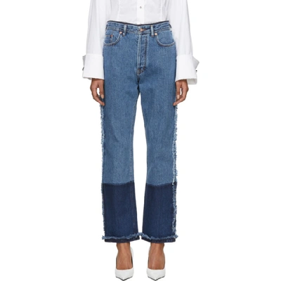 Acne Studios Mirja High-waist Straight-leg Two-tone Denim Jeans W/ Contrast Hem In Indigo