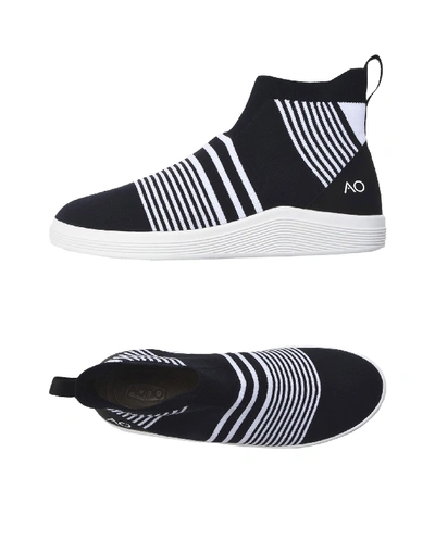 Adno Striped Knit Slip-on High Top Sneakers In Black