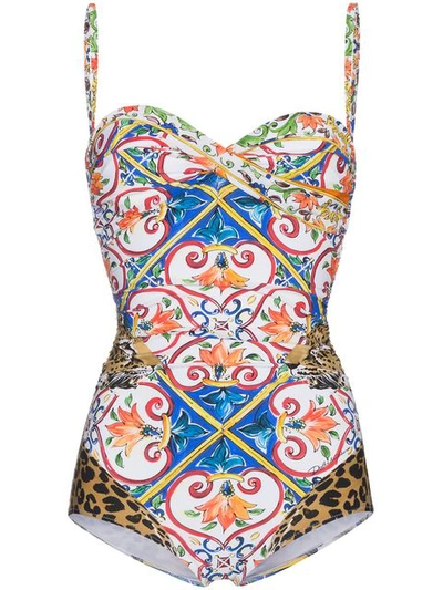 Dolce & Gabbana Carretto Printed One-piece Swimsuit In Multicolour