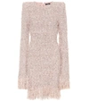 Balmain Long-sleeve Fitted Knit Cocktail Dress With Fringe