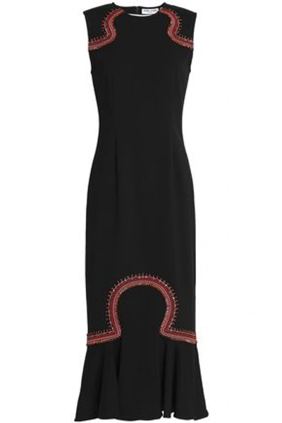Opening Ceremony Lotus Embroidered Sleeveless Midi Dress In Black