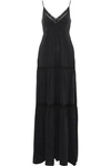 L AGENCE WOMAN GATHERED LACE-TRIMMED WASHED SILK MAXI DRESS BLACK,GB 7789028784065824