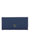 Prada Logo Plaque Continental Wallet In Blue
