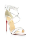 Christian Louboutin Choca Spikes 100 Leather Sandals In Latte Silver