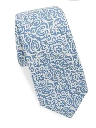 Isaia Paisley Cotton Tie In Blue