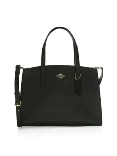 Coach Charlie Polished Pebbled Leather Carryall Tote Bag In Black