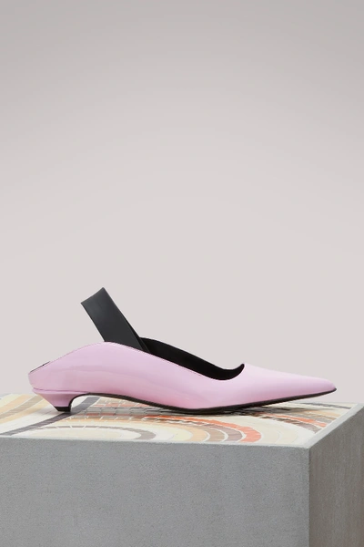 Proenza Schouler 20mm Patent Leather Slingback Flats In Lilac Pink
