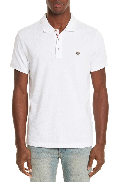 Moncler Logo Cotton Piqué Polo Shirt In White