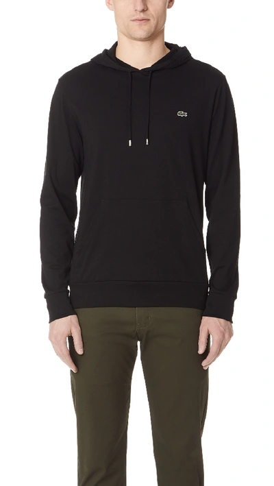 Lacoste Logo-patch Drawstring Hoodie In Black