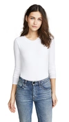 Enza Costa Cashmere Fitted Cuffed Long Sleeve Color Block Crew In White