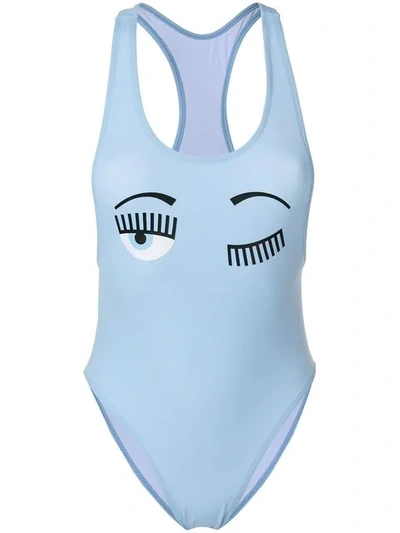 Chiara Ferragni Flirting Eye One Piece Swimsuit In Light Blue