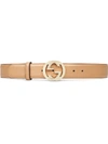 Gucci Leather Belt With Interlocking G Buckle In Rose Beige Leather