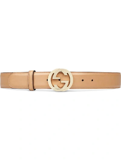 Gucci Leather Belt With Interlocking G Buckle In Rose Beige Leather
