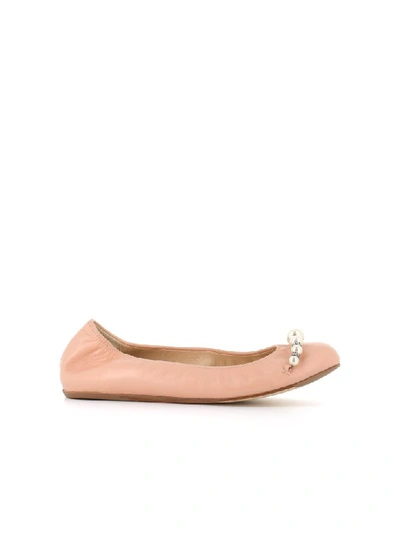 Lanvin 10mm Embellished Leather Ballerina Flats In Pink