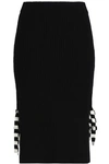 CHINTI & PARKER CHINTI AND PARKER WOMAN BOW-DETAILED RIBBED WOOL AND CASHMERE-BLEND SKIRT BLACK,3074457345618557463