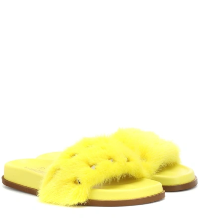 Valentino Garavani Mink Fur Slides In Yellow