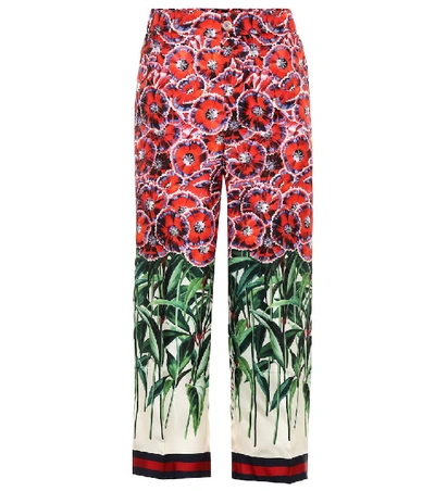 Gucci Poppy Garden-print Pajama Pant In Ivory/red/multi