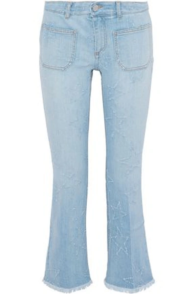 Stella Mccartney Woman Cropped Distressed Mid-rise Bootcut Jeans Light Denim