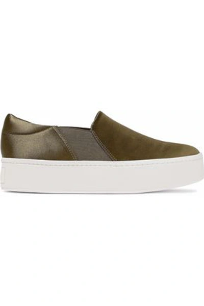 Vince Woman Satin Platform Slip-on Trainers Army Green