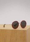 GUCCI Round-frame sunglasses,GG0061S 30001034018 GOLD GREY RED
