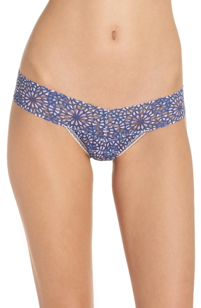 Hanky Panky Low-rise Printed Lace Thong In Blue Multi