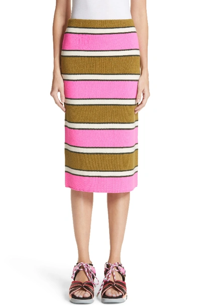 Marc Jacobs Striped Cashmere Midi Pencil Skirt In Pink Multi