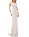 CARMEN MARC VALVO INFUSION OFF-THE-SHOULDER CREPE GOWN,661366
