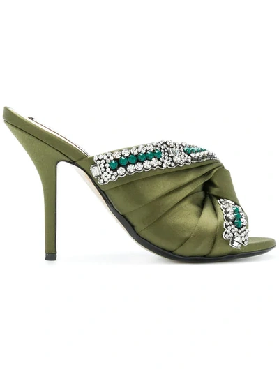 N°21 Embellished Knot Stiletto Mules In Green