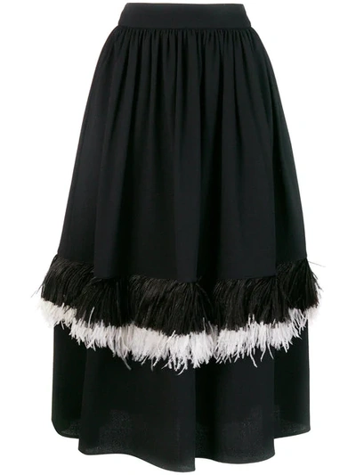 Christopher Kane Feather-embellished Wool-blend Midi Skirt In Black