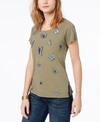 LUCKY BRAND COTTON EMBROIDERED BUTTERFLY T-SHIRT