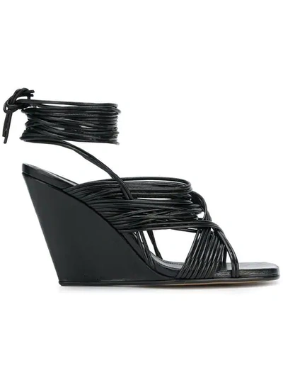 Rick Owens Tangle Leather Wedge Sandals In Black