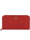 Prada Saffiano Leather Zip Around Wallet In Red