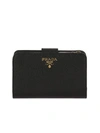 Prada Compact Zip-around Saffiano Leather Wallet In Black