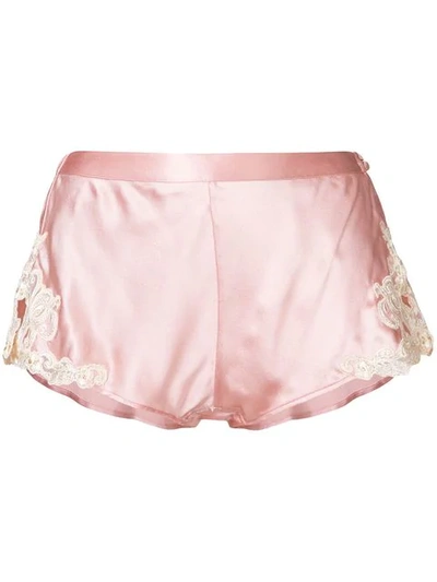 La Perla Maison Embroidered Lace-trimmed Silk-blend Satin Shorts In Pink