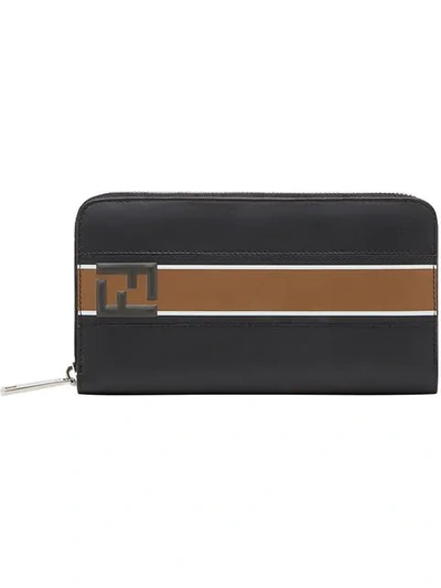 Fendi Ff Motif Stripe Zip-around Wallet In Black