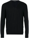 Prada Virgin Wool V Neck Sweater In Black